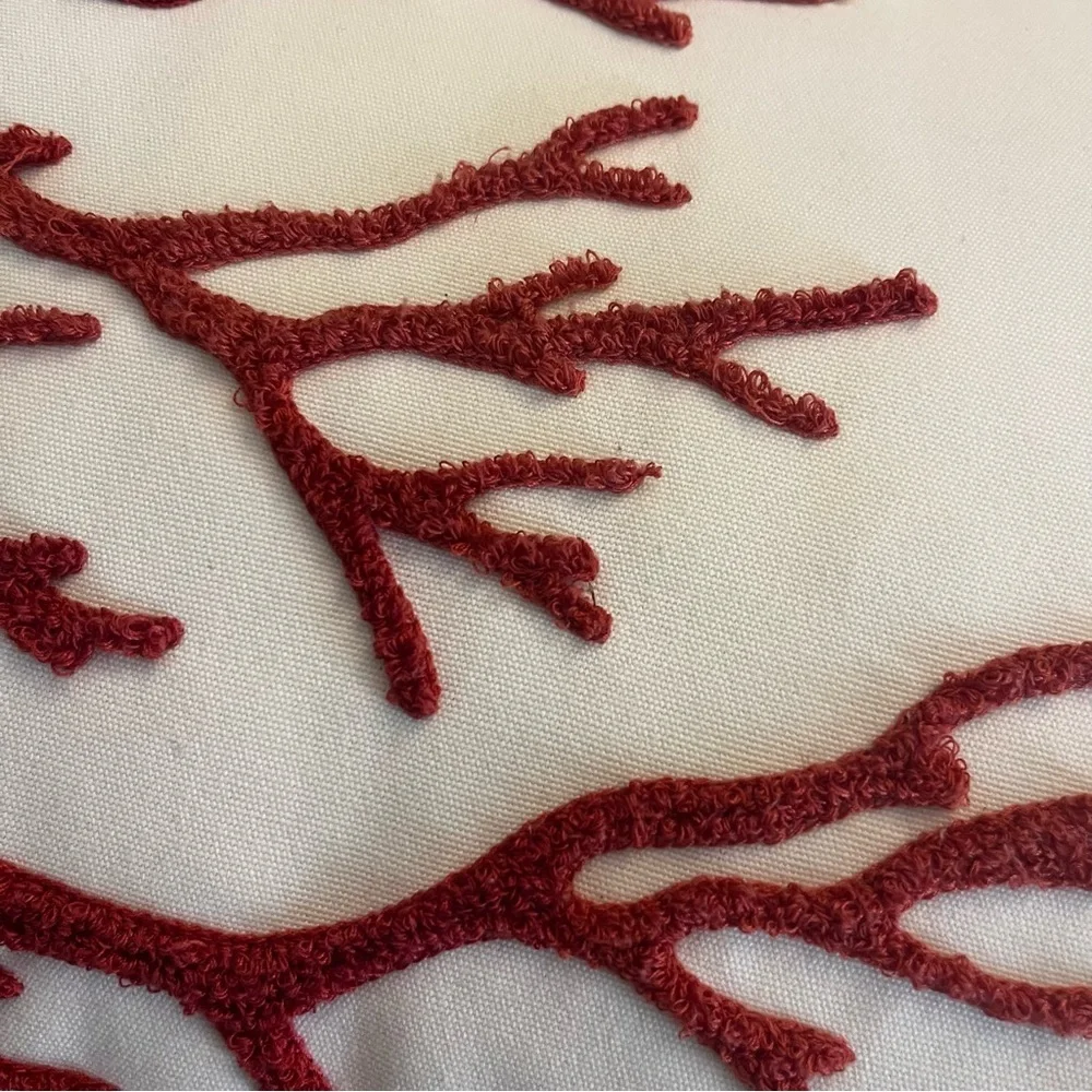 Pottery Barn 26” X 16” Coral Pattern Embroidered Pillow